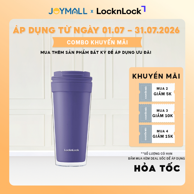 Ly nhựa LocknLock 2 lớp HAP519 580ml màu xanh - Hàng chính hãng nắp bật có lưới lọc trà - JoyMall