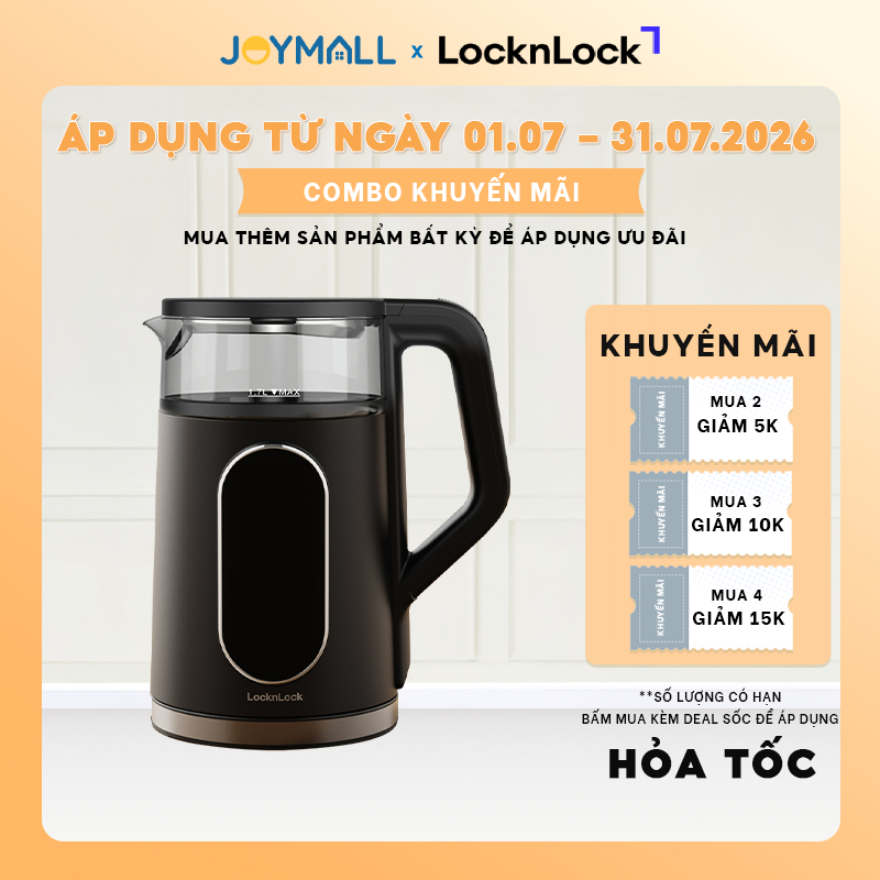 Ấm Đun Siêu Tốc LocknLock EJK286BLK 1.7L, Hàng Chính Hãng, 5 Chế Độ Nhiệt, Giữ Ấm 2 Giờ - JoyMall