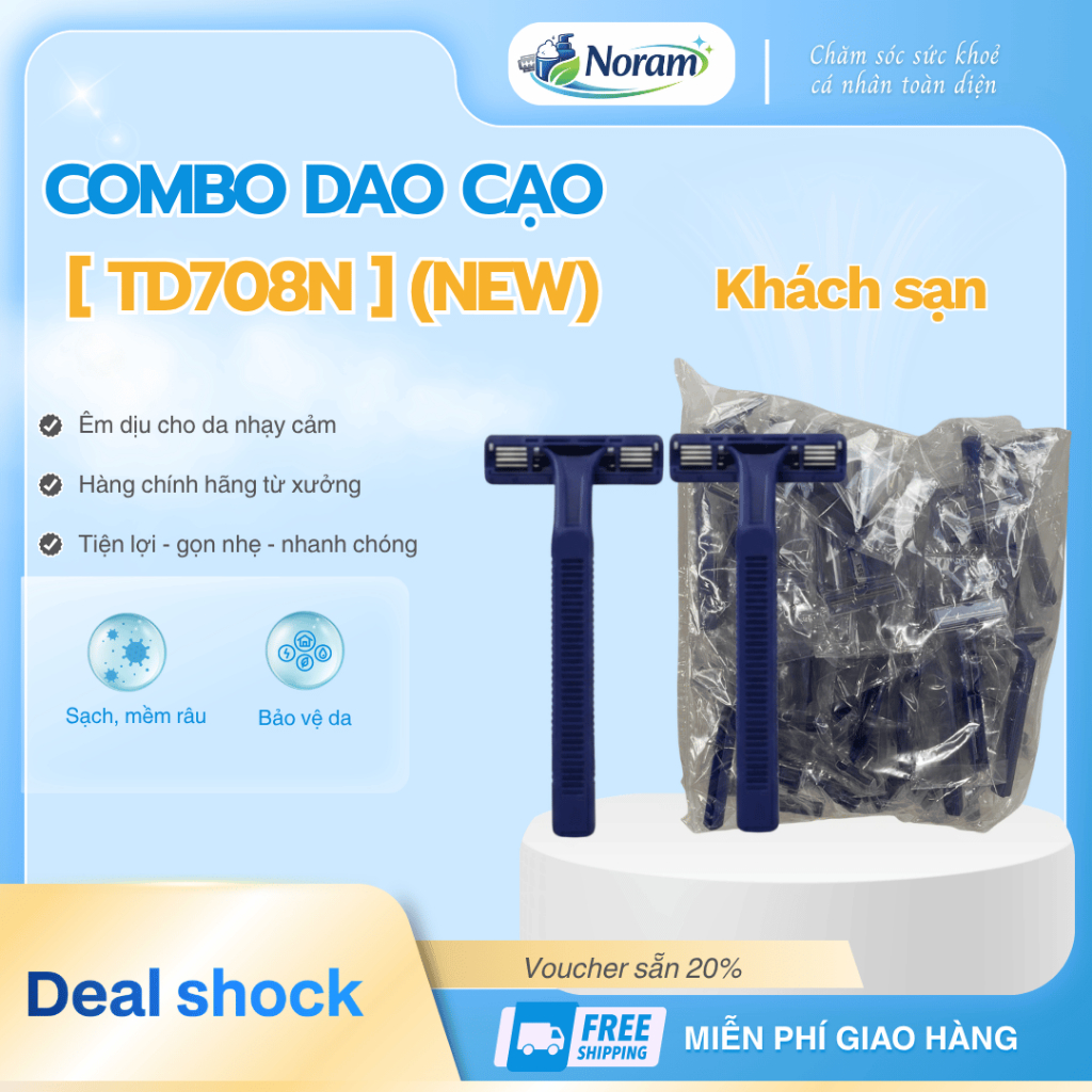 Dao Cạo Râu Dorco 2 Lưỡi TD708N Chính Hãng | Bịch 50 Cây Dao Cạo Râu Dùng Một Lần, Cạo Êm Không Rát