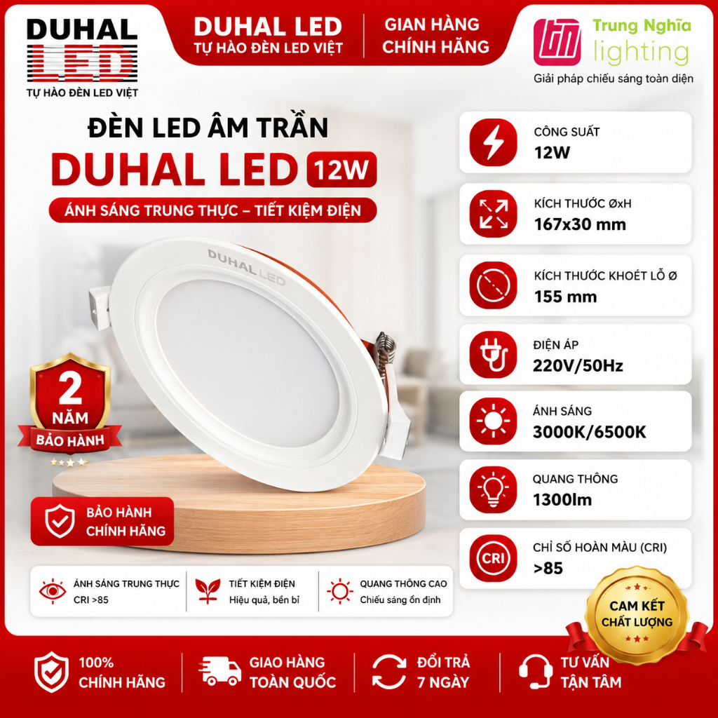 ĐÈN LED ÂM TRẦN TÍCH HỢP TĂNG PHÔ PANEL DUHAL 12W (KDPT212)