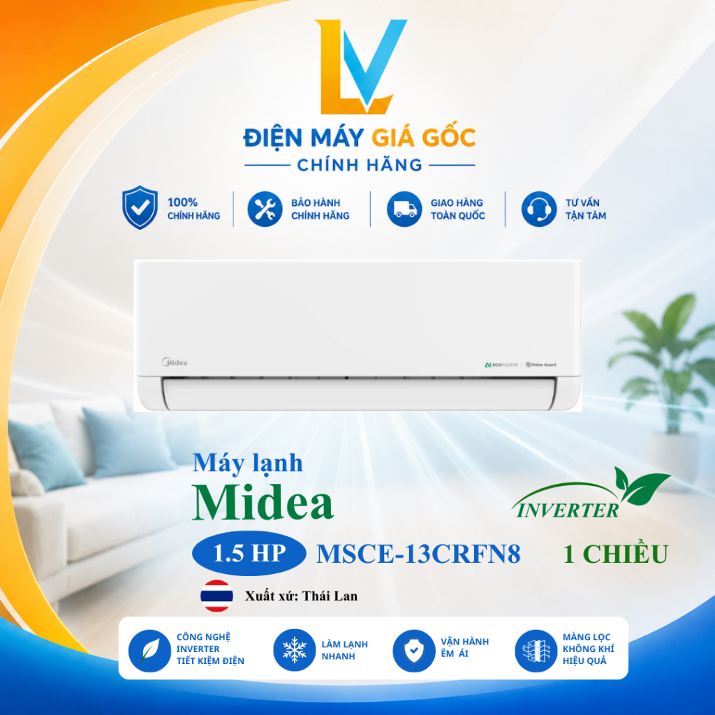 MSCE-13CRFN8 | Máy lạnh Midea Inverter 1.5 HP MSCE-13CRFN8 - Xuất xứ Thái Lan - Hàng chính hãng