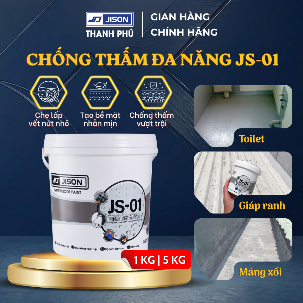 Sơn Chống Thấm Đa Năng Jison JS01, Chống Thấm Toilet, Giáp Ranh, Máng Xối (1KG, 5KG)