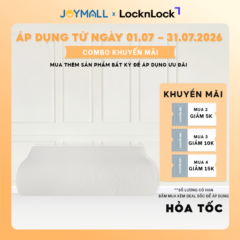 Gối Memory Foam 50D LocknLock HLW111, HLW112, Hàng chính hãng, vỏ bọc thoáng khí - JoyMall