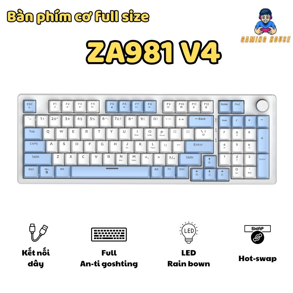 Bàn phím cơ Gaming ZA981 V4 - Núm kim loại - Full Anti-ghosting - Led RainBown - Red swtich | BigBuy360 - bigbuy360.vn