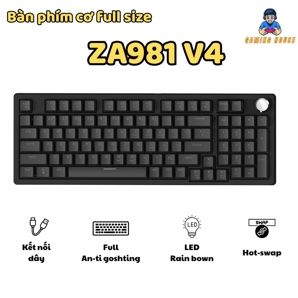 Bàn phím cơ Gaming ZA981 V4 - Núm kim loại - Full Anti-ghosting - Led RainBown - Red swtich | BigBuy360 - bigbuy360.vn