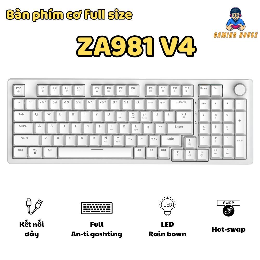 Bàn phím cơ Gaming ZA981 V4 - Núm kim loại - Full Anti-ghosting - Led RainBown - Red swtich | BigBuy360 - bigbuy360.vn