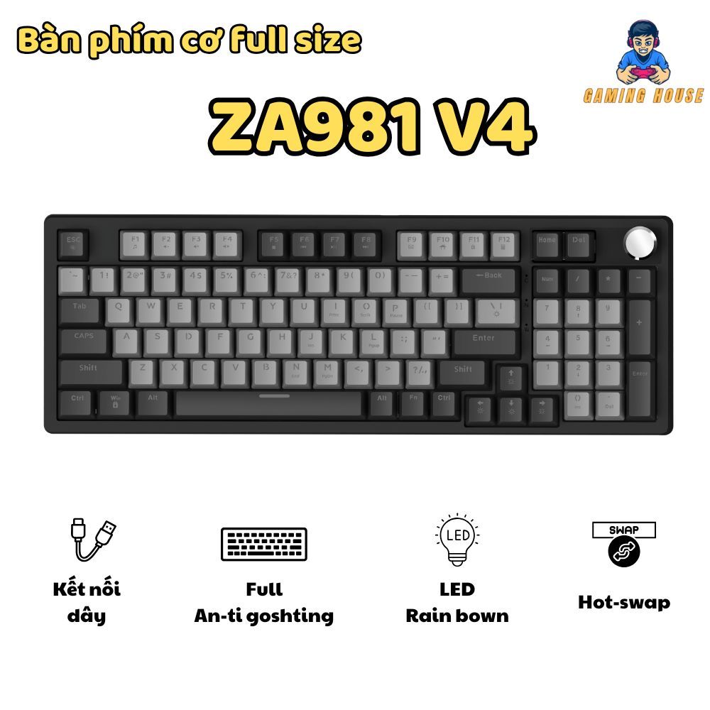 Bàn phím cơ Gaming ZA981 V4 - Núm kim loại - Full Anti-ghosting - Led RainBown - Red swtich | BigBuy360 - bigbuy360.vn