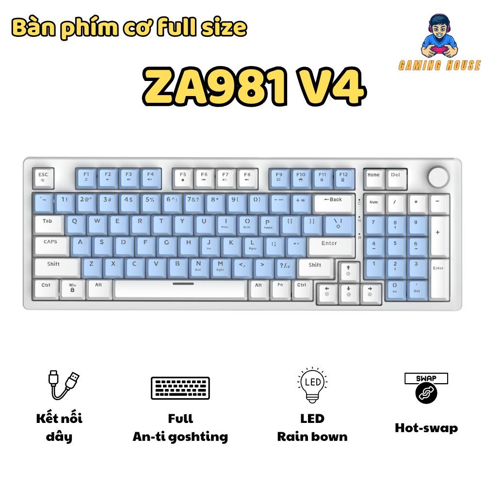 Bàn phím cơ Gaming ZA981 V4 - Núm kim loại - Full Anti-ghosting - Led RainBown - Red swtich | BigBuy360 - bigbuy360.vn