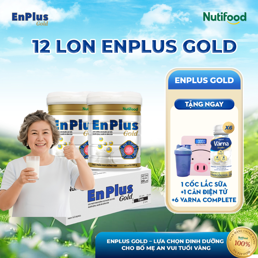 Một thùng 12 Hộp sữa Enplus Gold - Nutifood, Dinh Dưỡng Y Học Toàn Diện Cho Người Lớn Tuổi