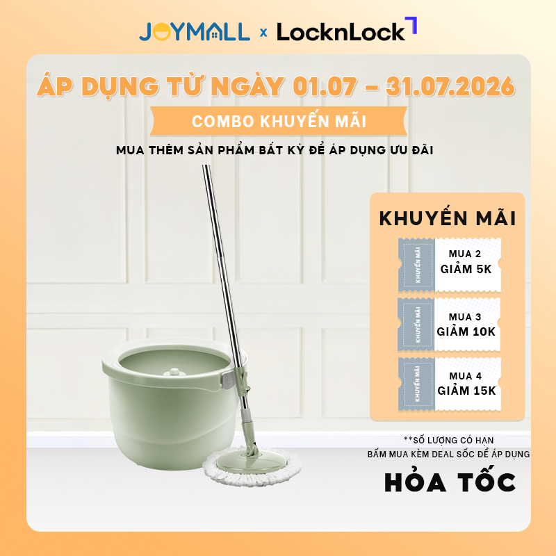 Bộ Cây Lau Nhà LocknLock Tự Vắt, 360 Độ, 3 Bông Lau ETM498MITS2, Hàng Chính Hãng - JoyMall