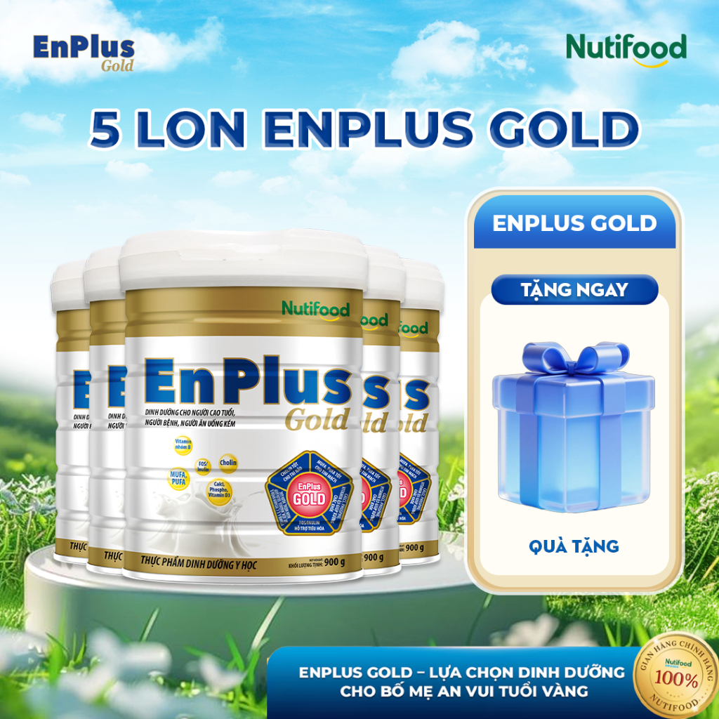Combo 5 Hộp tặng 2 quà sữa Enplus Gold - Nutifood, Dinh Dưỡng Y Học Toàn Diện Cho Người Lớn Tuổi