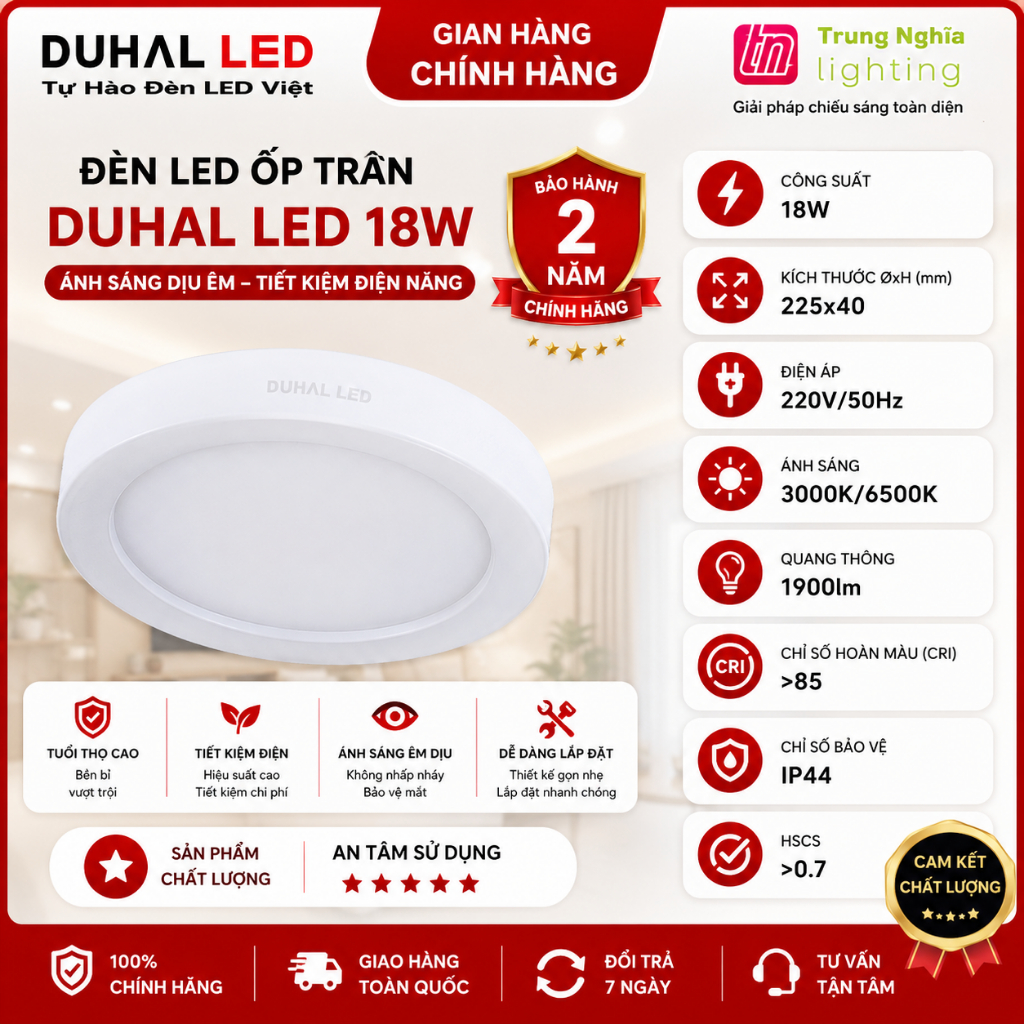 [DUHAL LED] ĐÈN LED PANEL ỐP TRẦN TRÒN 18W - KDGC518