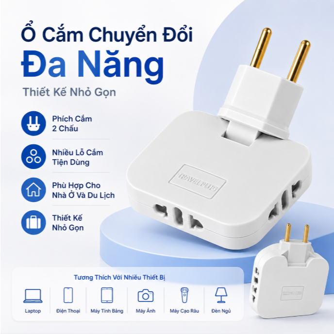 Phich Cam Chuyen Doi 2 Chau O Cam EU Adapter Da Nang Dau Chuyen Dien Di Du Lich Gia Dinh