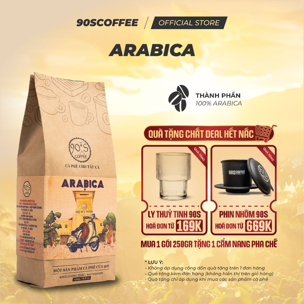 Cà Phê Arabica 100% Rang Mộc Nguyên Chất - Chua Thanh, Đắng Nhẹ, Hậu Ngọt, Thơm Dịu | 90S COFFEE