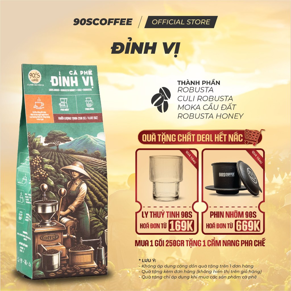 Cà Phê Đỉnh Vị Rang Mộc Nguyên Chất - Đắng Dịu, Hậu Vị Sâu, Lưu Hương Trên 3 Tiếng | 90S COFFEE