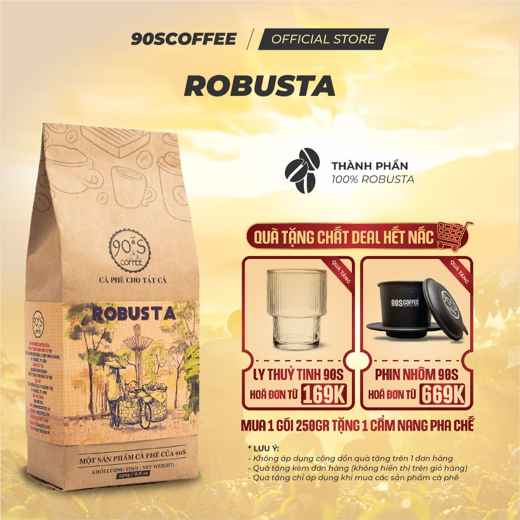 Cà Phê Robusta 100% Rang Mộc Nguyên Chất - Gu Truyền Thống, Đậm Vị, Thơm Nồng | 90S COFFEE