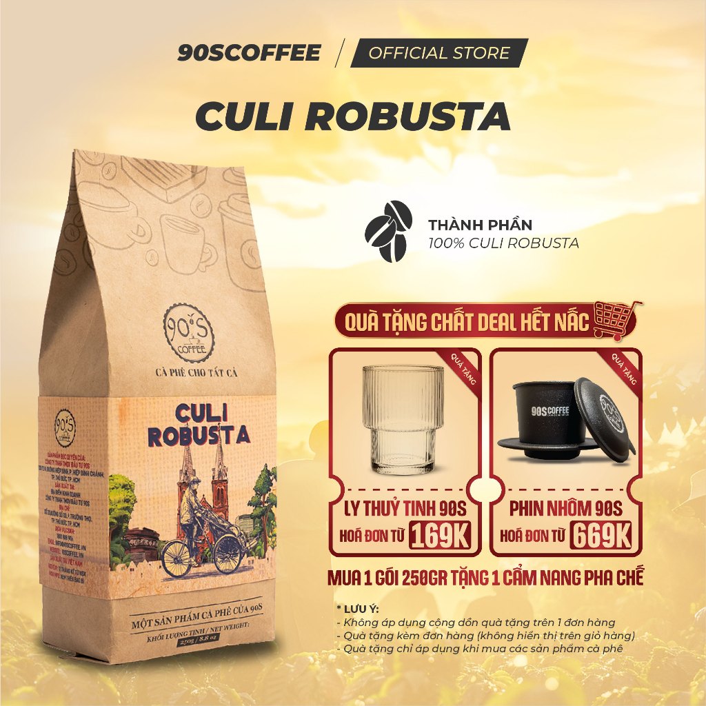 Cà Phê Culi Robusta 100% Rang Mộc Nguyên Chất - Đắng Mạnh, Hậu Vị Sâu, Thơm Nồng | 90S COFFEE