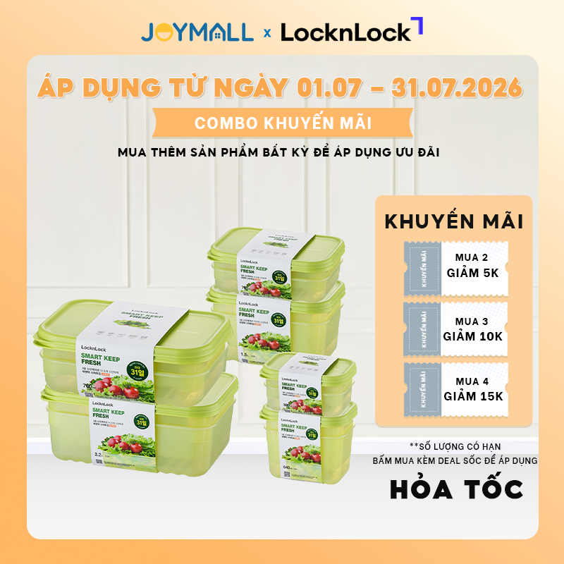 Bộ hộp nhựa đựng thực phẩm LocknLock Smart Keep Fresh Food Container HLE5600NT, Hàng chính hãng - Jo
