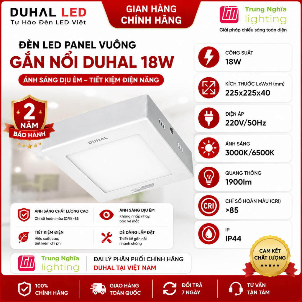Đèn Led Panel Vuông Gắn Nổi Duhal 18W - KDGB518