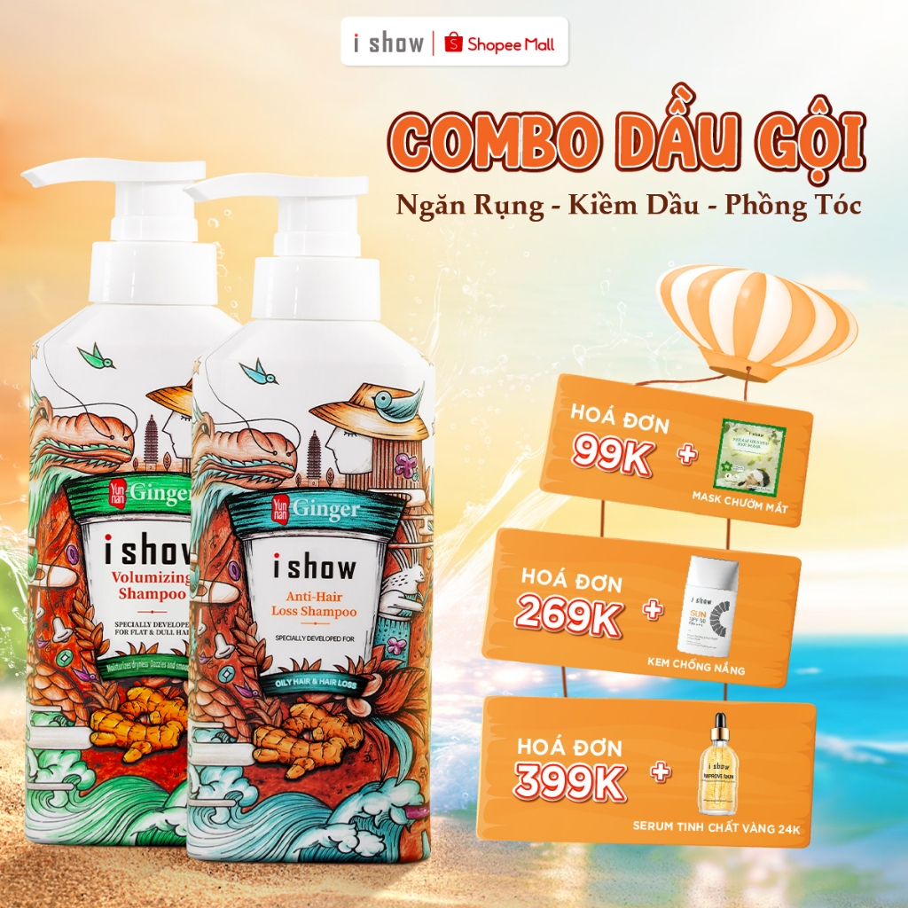 Combo 2 Loại  Dầu Gội Gừng Sạch Da Đầu I SHOW Giúp Tóc Bồng Bềnh 300ml