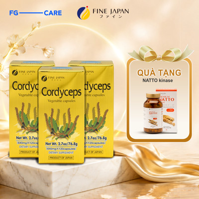 Combo 3 Viên Đông Trùng Hạ Thảo Nhật Bản, Bổ Phổi, Tăng Sức Đề Kháng - Fine Japan Cordyceps 120 Viên