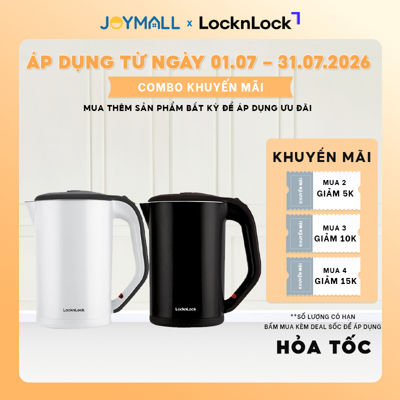 Ấm đun siêu tốc LocknLock EJK738 1.7L - Hàng chính hãng, tự động ngắt khi sôi - JoyMall