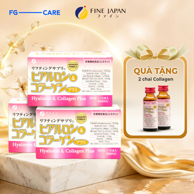Combo 3  Hộp Collagen Nước Dưỡng Da Mờ Thâm Nám - Fine Japan Hyaluron Collagen Plus 10 Chai x 50ml