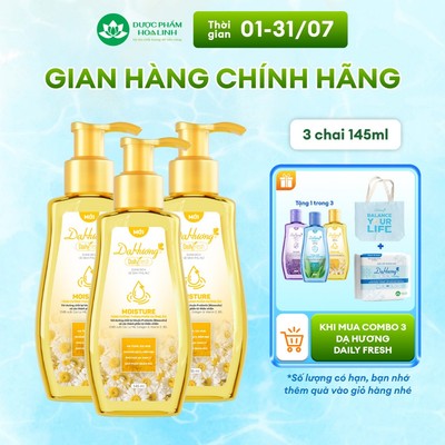 Combo 3 chai dung dịch vệ sinh Dạ Hương Daily Fresh Moisture 145ml - Tăng cường thành phần DƯỠNG ẨM