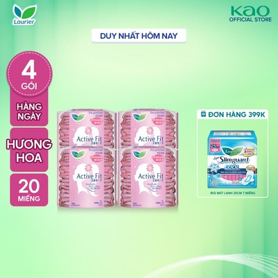 Combo 4 Băng vệ sinh hàng ngày Laurier Active Fit mềm mịn khô thoáng hương hoa 20 miếng