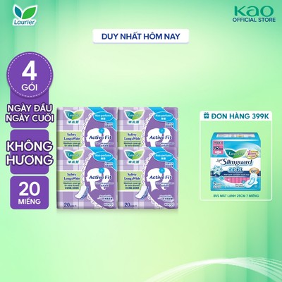 Combo 4 Băng vệ sinh hàng ngày Laurier Active Fit siêu thấm không hương 20 miếng