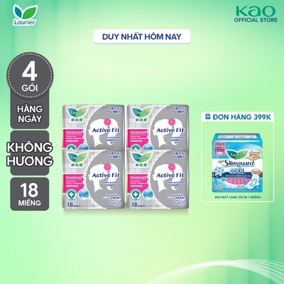 Combo 4 Băng vệ sinh hàng ngày Laurier Active Fit khử mùi kháng khuẩn 18 miếng