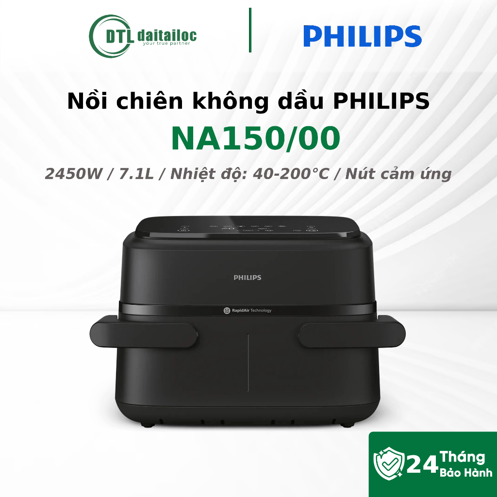 Nồi Chiên Không Dầu Philips NA150/00 Đen 2450W 7.1L Nhiệt Độ 40-200°C | Chính Hãng | Bảo Hành 24 Thá