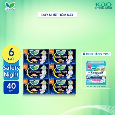 Combo 6 gói Băng vệ sinh Laurier Safety Night Đêm Siêu An Toàn 40cm 4 miếng