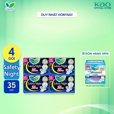Combo 4 gói Băng vệ sinh Laurier Safety Night Đêm Siêu An Toàn 35cm 4 miếng