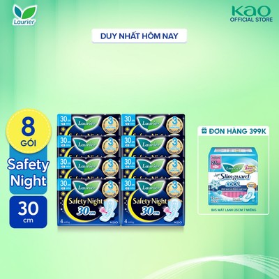 Combo 8 gói Băng vệ sinh Laurier Safety Night Đêm Siêu An Toàn 30cm 4 miếng