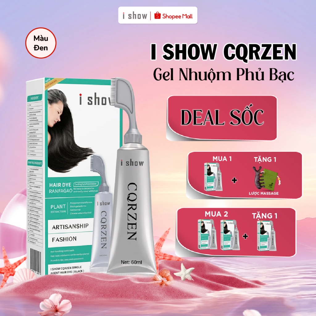 Nhuộm Phủ Bạc Tóc Tại Nhà Dạng Lược Tiện Lợi - Nhuộm Đen I Show CQRZEN Single Agent Hair Dye 60ml