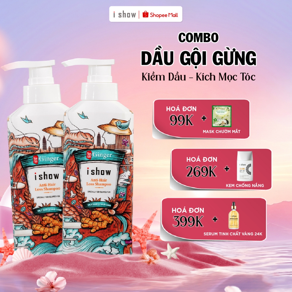 Combo 2 Chai Dầu Gội Gừng I SHOW Giảm Rụng Kích Mọc Tóc, Dầu Gội Thảo Dược 300ml/chai