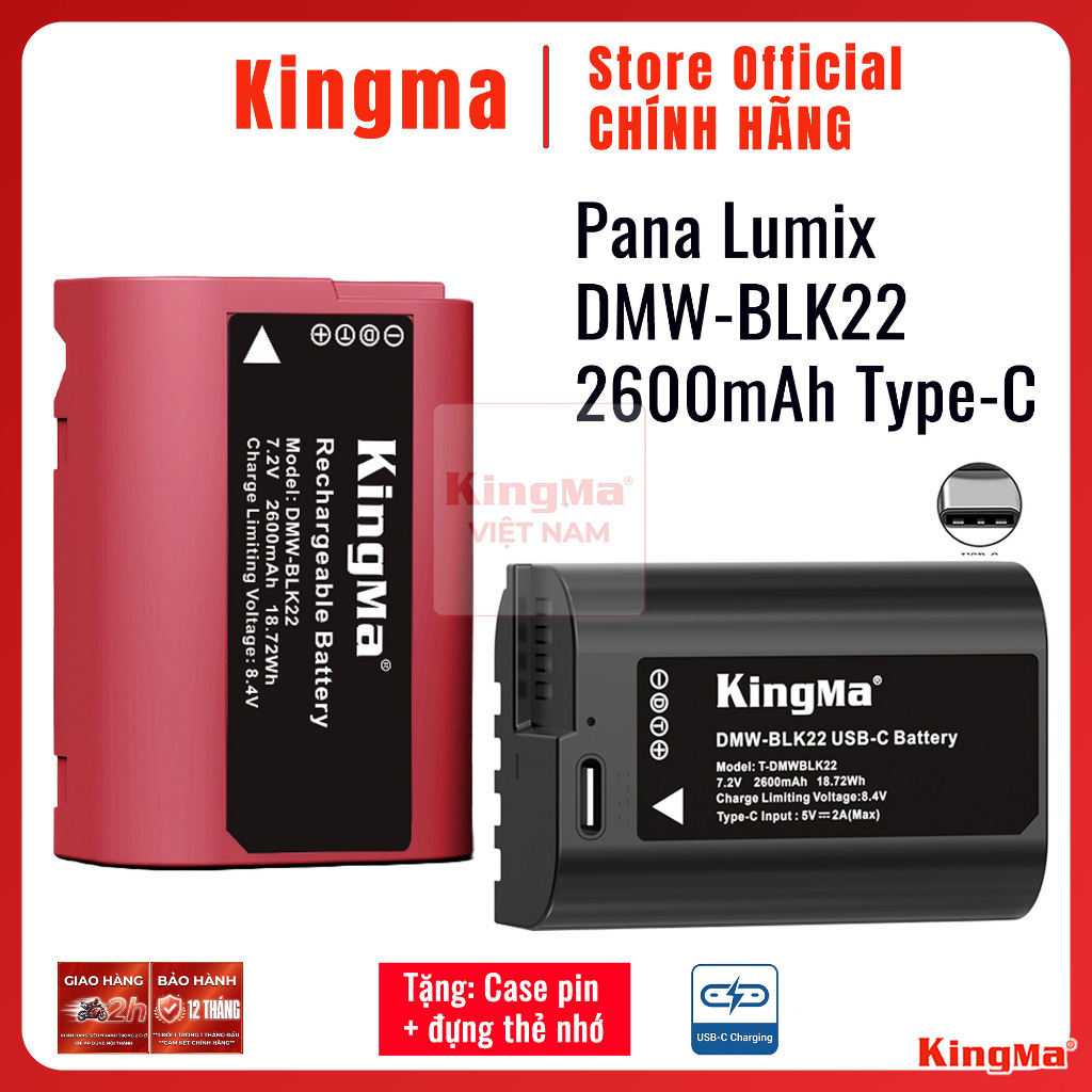Kingma BLK22 2600mAh Type-C | Pin và dock sạc máy ảnh sạc trực tiếp Pana Lumix S5 S5ii S1ii GH7 GH6 
