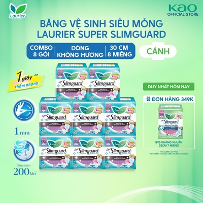 [Combo tiết kiệm] Combo 8 gói BVS Laurier siêu mỏng bảo vệ 1mm 30cm 8 miếng