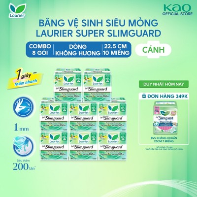 [Combo tiết kiệm] Combo 8 gói BVS Laurier siêu mỏng bảo vệ 1mm 22.5cm 10 miếng