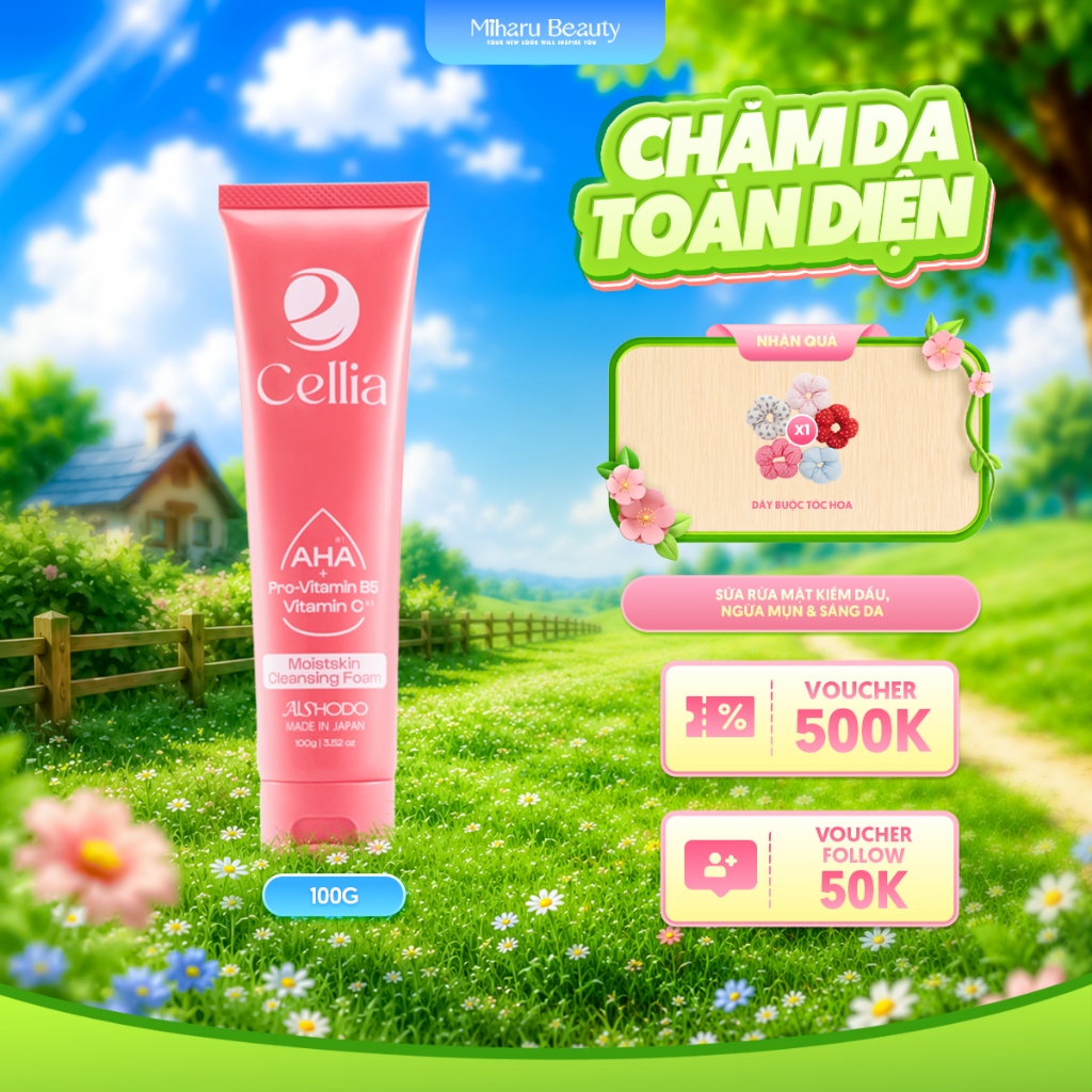 Sữa rửa mặt kiềm dầu, ngừa mụn & sáng da - Cellia Moistskin Cleansing Foam 100g