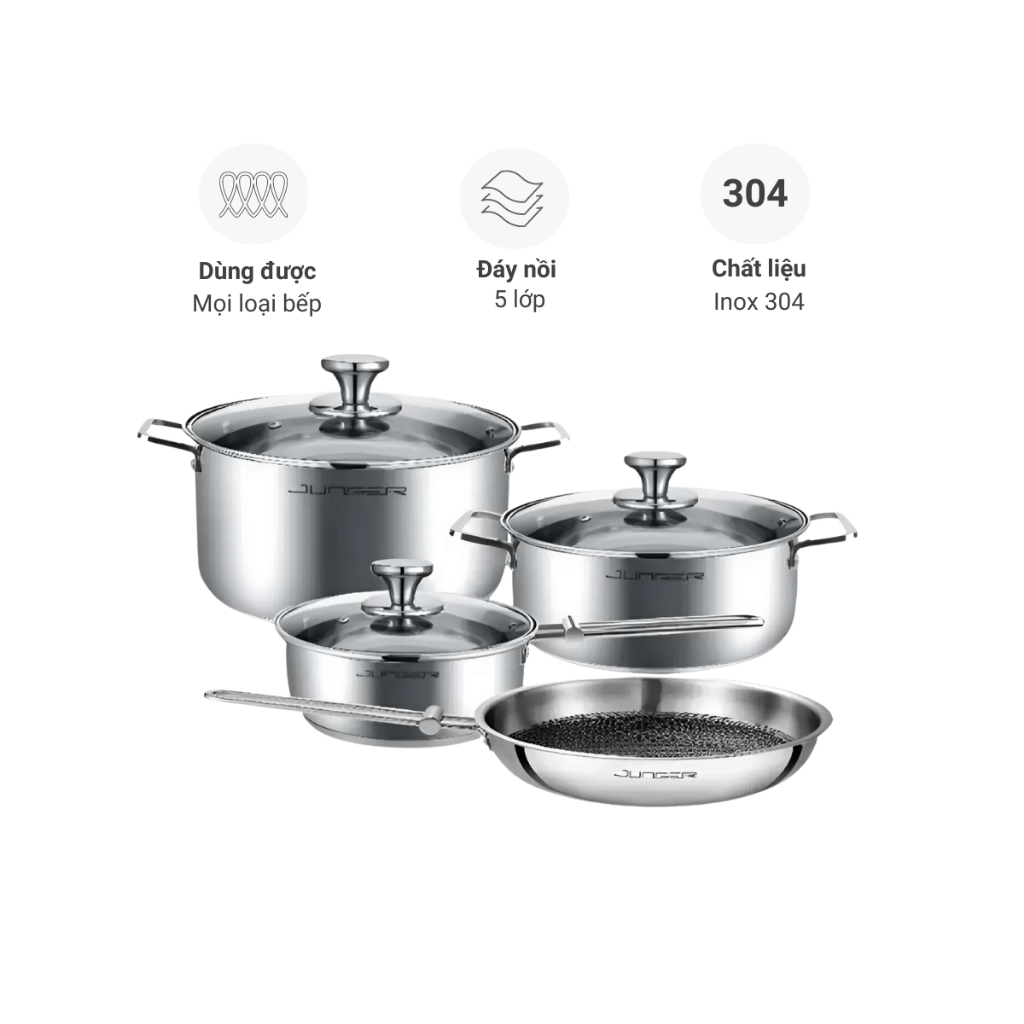 Bộ nồi 4 món Junger CWJ-070 inox 304 cao cấp nấu được mọi loại bếp