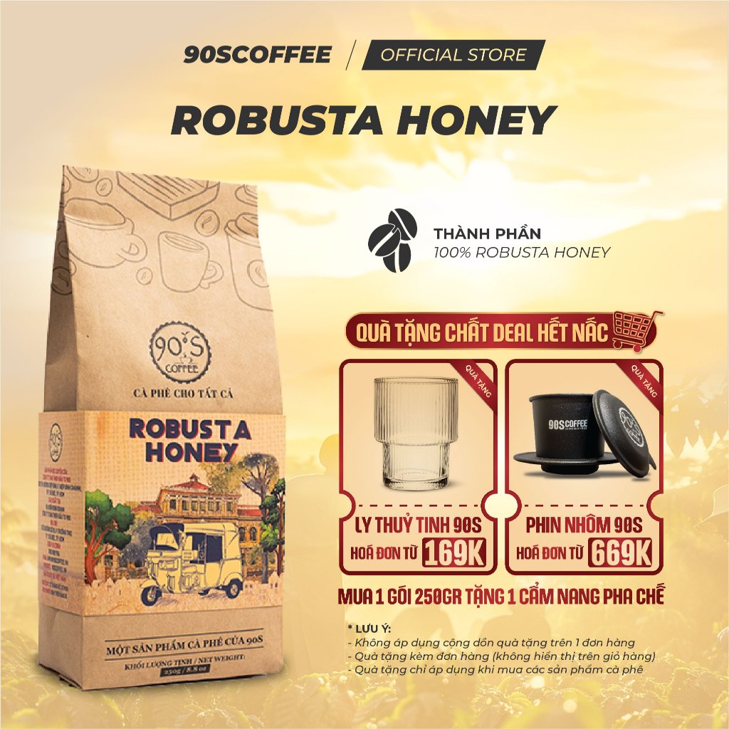 Cà Phê Robusta Honey 100% Rang Mộc Nguyên Chất - Ngọt Dịu, Hương Trái Cây | 90S COFFEE