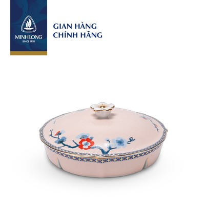 Khay Mứt Sứ Cao Cấp Minh Long 5 ngăn - Hoa Đào Thịnh Vượng (Viền Vàng)