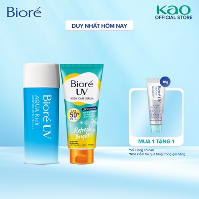 Combo Gel Chống Nắng Dưỡng Ẩm Biore UV Aqua Rich 90ml và Serum Chống Nắng Dưỡng Thể - Sáng mịn mát lạnh Biore 150ml