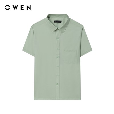 Owen - Áo sơ mi ngắn tay Body Fit AB261097NT màu Xanh lá chất liệu Poly Rayon