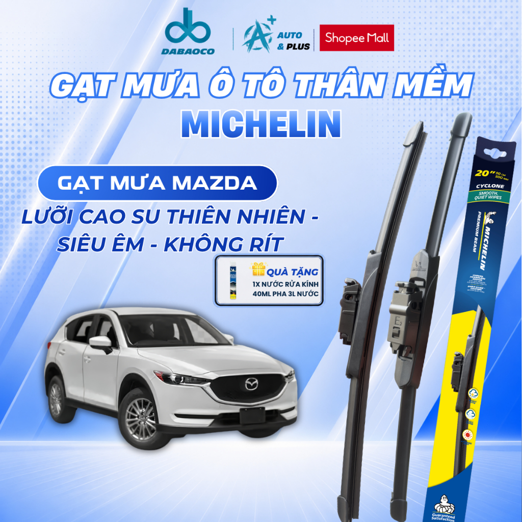Michelin - Bộ gạt mưa thân mềm Mazda CX5, CX8, Mazda 3, Mazda 6, siêu êm, không rít, chuẩn theo xe -