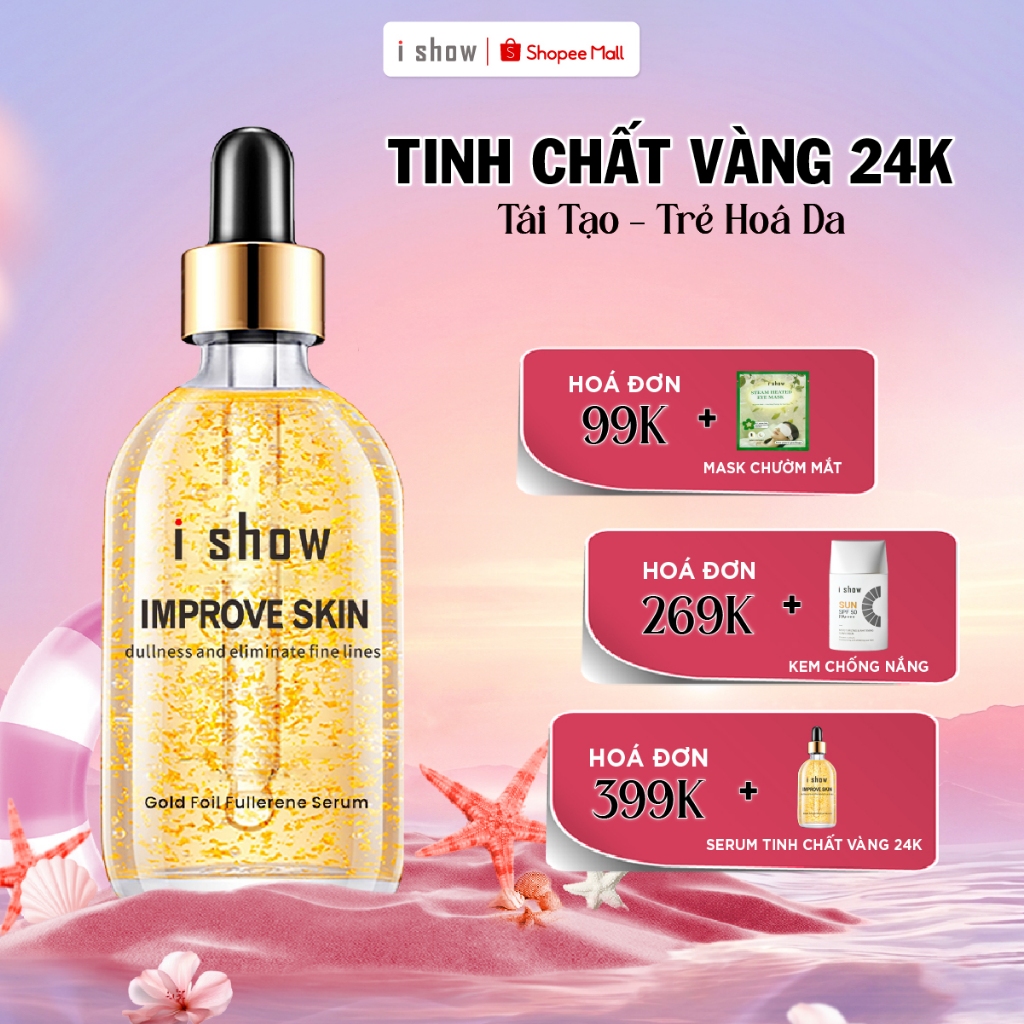 Serum tinh chất vàng 24K phục hồi tái tạo, trẻ hóa làn da - ISHOW Gold Foil Fullerene 100ml