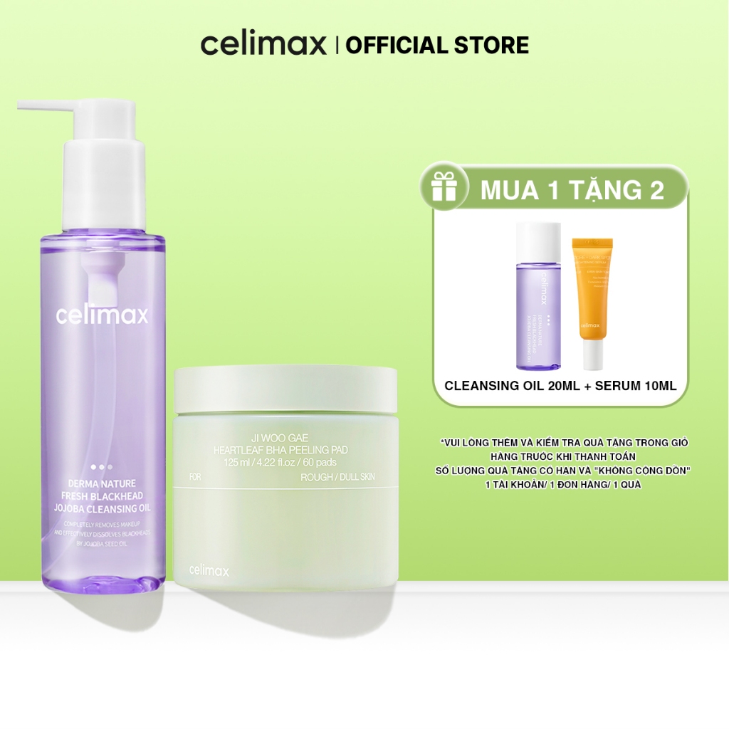 [COMBO HỜI] [150ml + 60 Pads] Dầu Tẩy Trang Celimax Jojoba + Toner Pad Tẩy Tế Bào Chết Celimax Heart