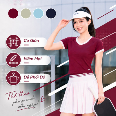Áo Form Ôm LV26S04F248, Áo Thun Nữ Chơi Thể Thao, Tennis, Pickle Ball, Gym Co Giãn Mềm Mại